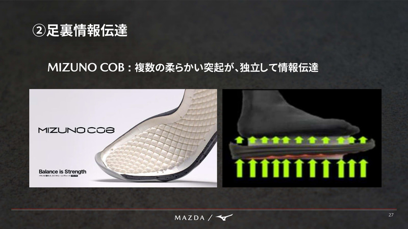 足裏の感度を高めるため「MIZUNO COB」を採用