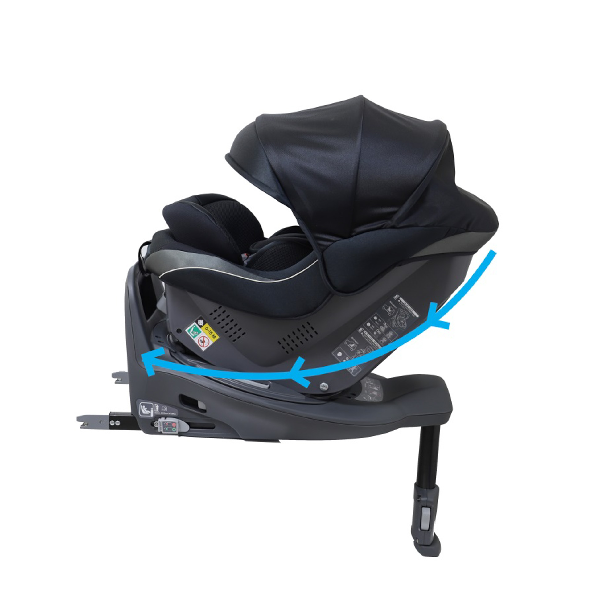 3段階設定が可能な「マルチリクライニング」。後ろ向き、前向き各3段階設定が可能なリクライニングにより気道、お腹の圧迫を防ぎ、子供の快適空間を保つ