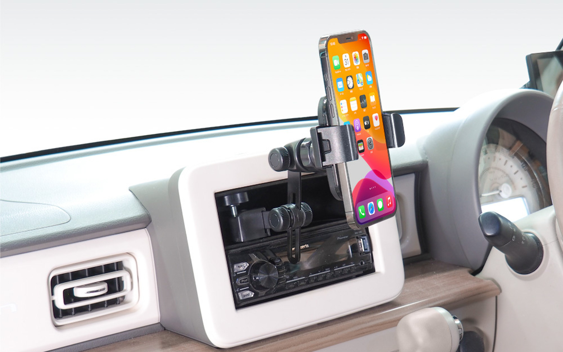 1DIN固定スタンドとスマホホルダー（ワイヤレス充電付）セット「BSA133」