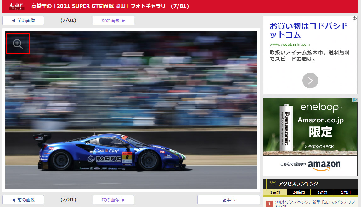 やや大きめな写真が表示されたら、左上の[プラス虫メガネ]をクリック