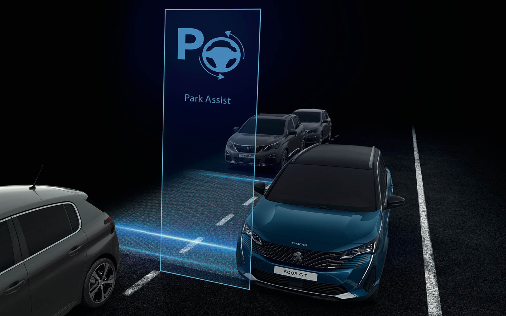 駐車時のステアリング操作を自動で行なう「パークアシスト」のイメージ