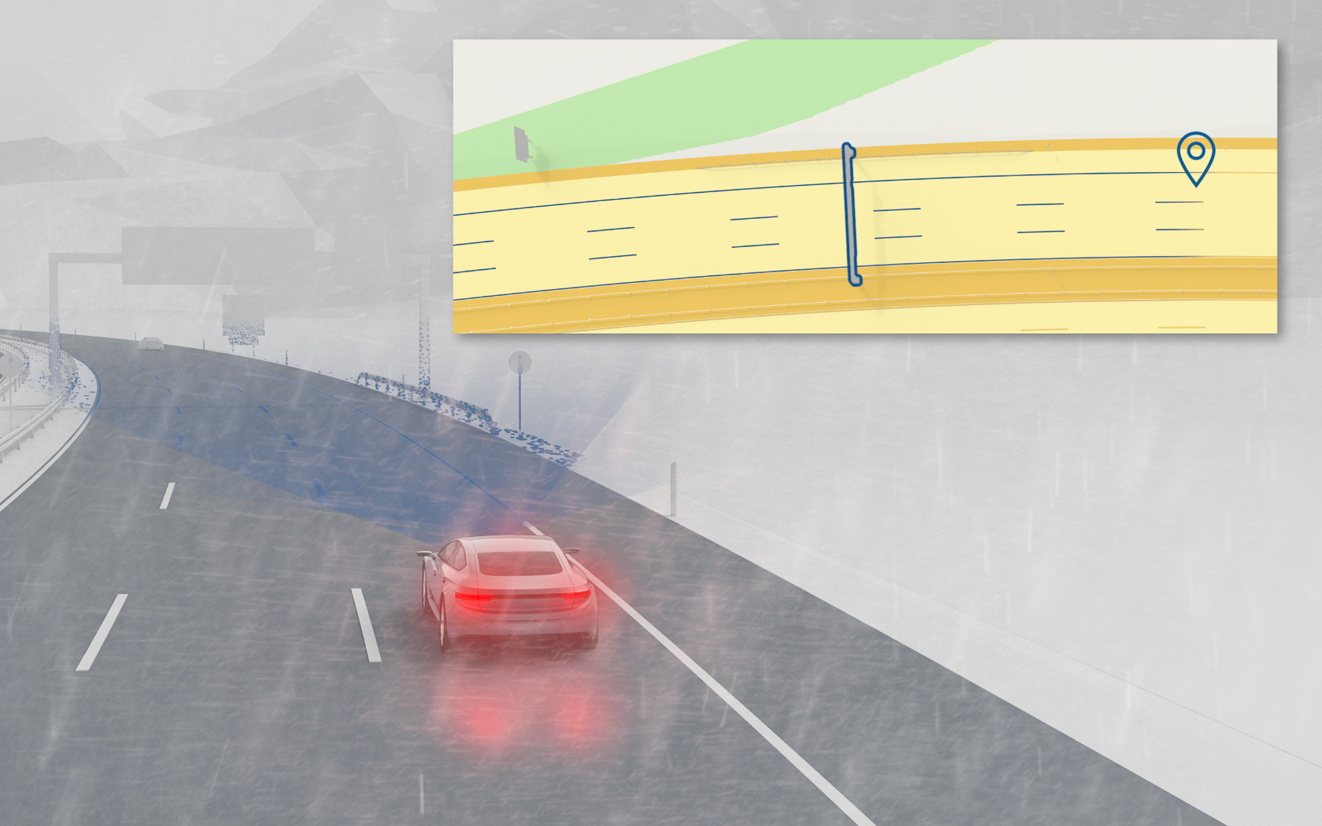 雨天時でもレーダーが周囲の情報を収集