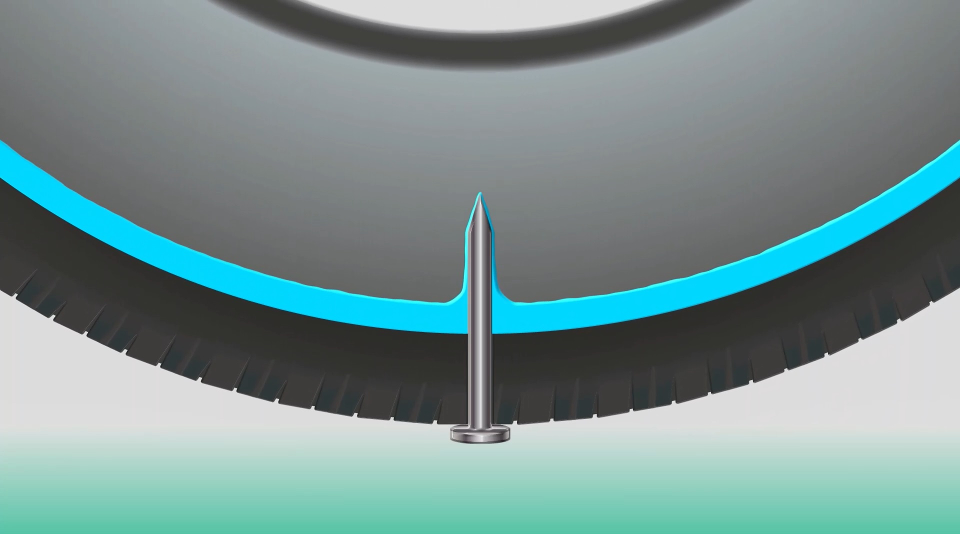 コアシール技術イメージ。塗布されているシーラント剤が穴を塞ぐ