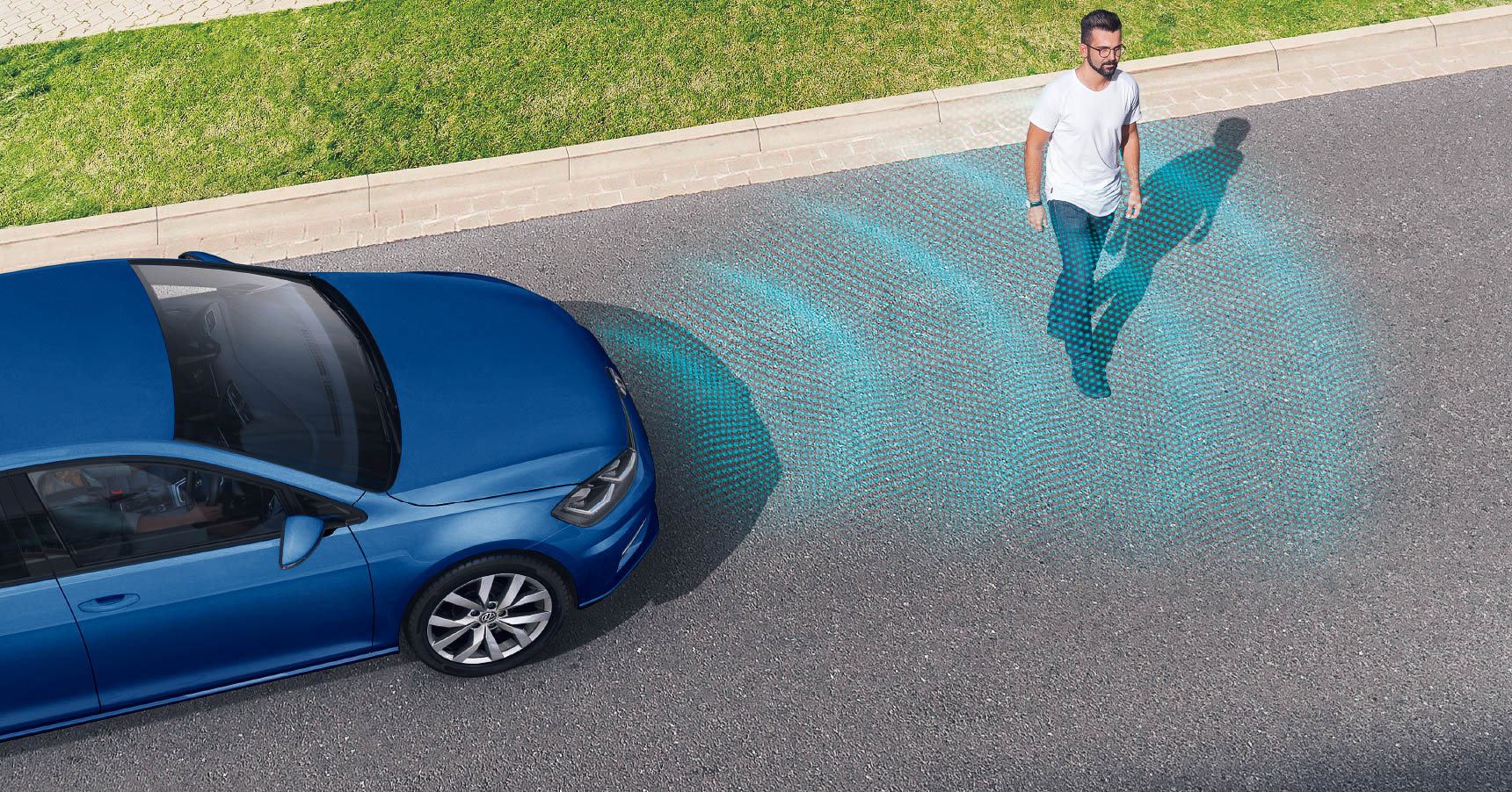 プリクラッシュブレーキシステム“Front Assist”（歩行者＆サイクリスト検知対応シティエマージェンシーブレーキ機能付）のイメージ