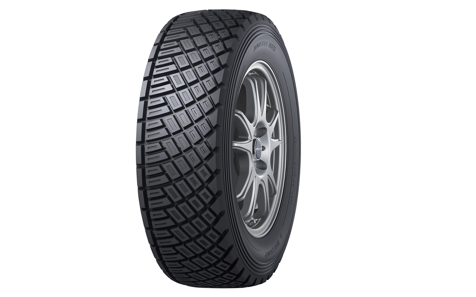 ラリー用タイヤ：ダンロップ「DIREZZA 88R」は、非対称方向性パターンで高いグリップ性能とトラクション性能を実現し、高剛性構造の採用により幅広い路面コンディションで優れた走行性能を発揮するハイグリップタイヤ