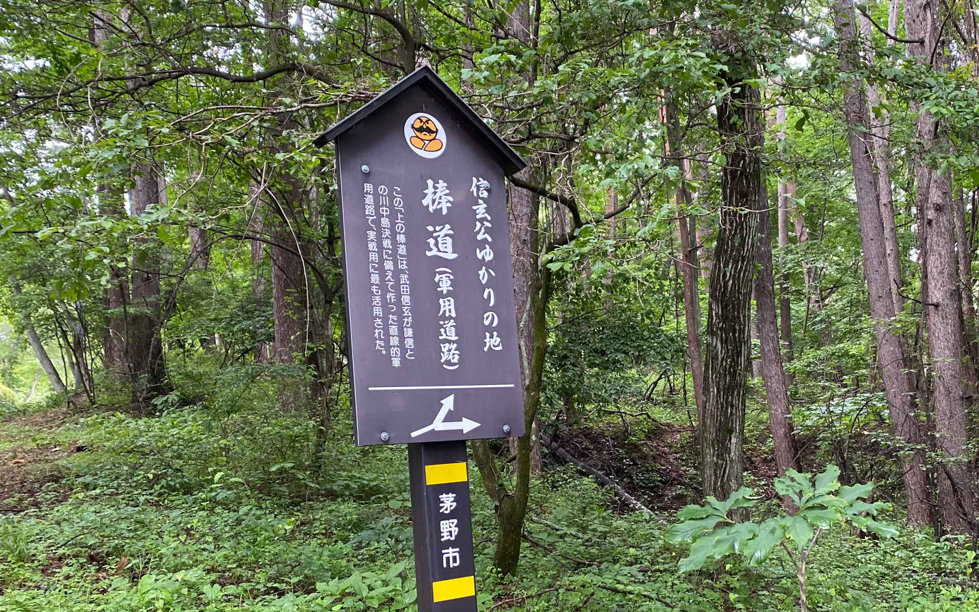 こちらは茅野市で見つけた「棒道」の案内看板です。この看板にもある川中島合戦は日本史上に残る名勝負として伝えられていますが、なんと12年にも及んだということを今更ながら知ってビックリ。茅野市には、戦いで怪我をした兵士を癒やすために利用した「信玄の隠し湯」と呼ばれる温泉がたくさんありますので、棒道で攻め込み、戻って傷を癒やし、ということが繰り返されたのかなぁと、遥か昔に思いを馳せました