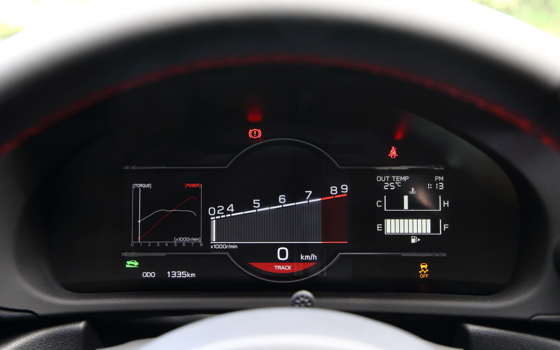 7インチカラー液晶とLCD液晶を組み合わせたデジタルメーター（BOXERメーター）を採用し、必要な情報を分かりやすく表示。写真左は標準的なメーター表示で、右はトラックモード選択時の表示