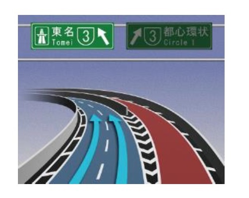 誘導カラーレーンやドットレーンなども、実際の道路のペイントに合わせてリアルに再現