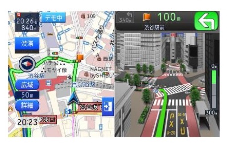 複雑な交差点ではリアルなイラストと推奨レーン表示で分かりやすく案内（108施設・476か所の交差点に対応）