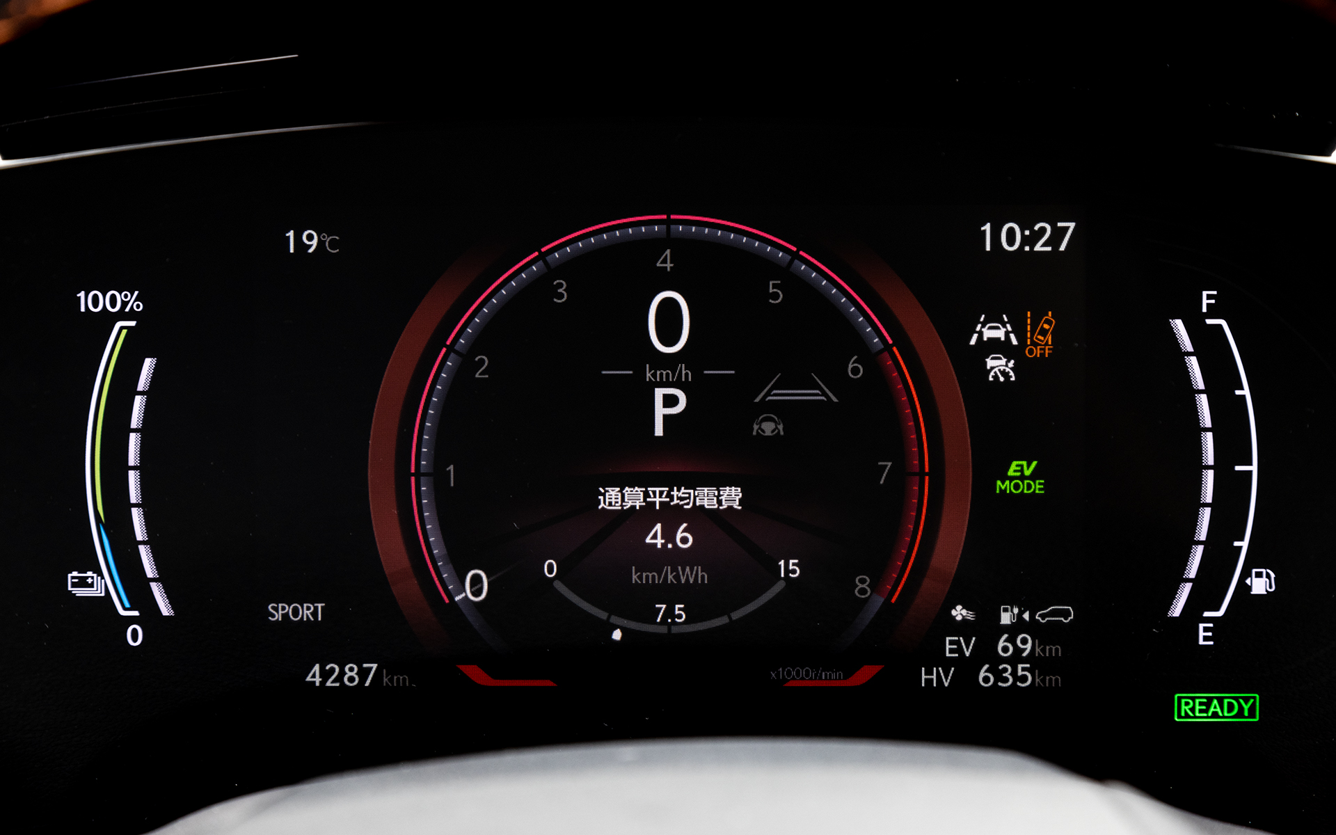 メーターパネルは液晶を採用。ドライブモードによって表示が変化する