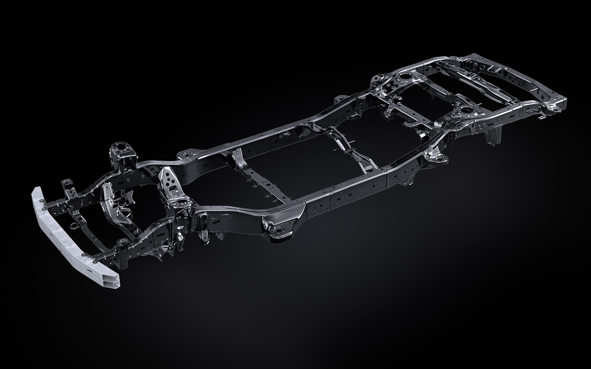 路面からの入力に対する強度、剛性、衝突安全などの性能バランスを取るために9本のクロスメンバーを最適に配置