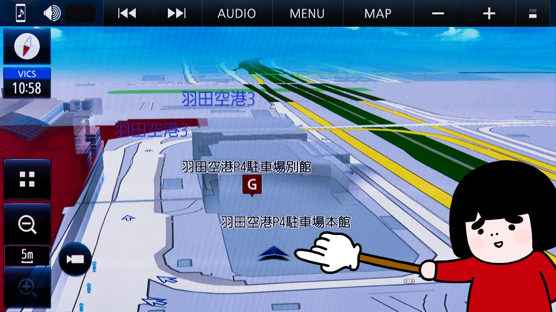 駐車場のどの辺りにいるかも分かるほど自車位置精度が高い