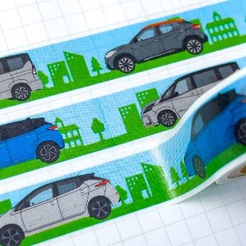 「EV・e-POWERマスキングテープ」。最先端技術を搭載し、街でよく見るEVやe-POWERシリーズのクルマをデザイン
