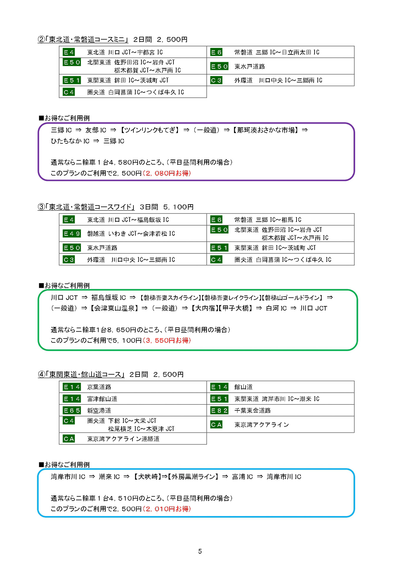 首都圏の6コース