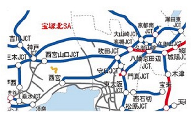 対象エリアは、E1A 新名神高速道路 宝塚北SA（上下線）