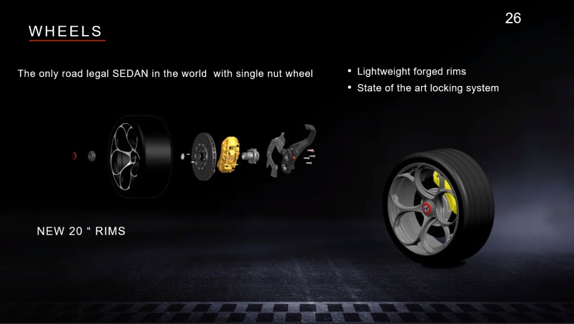 セダンとして世界唯一というシングルナットホイールを採用。ホイールやブレーキシステムでも軽量化を推し進めている