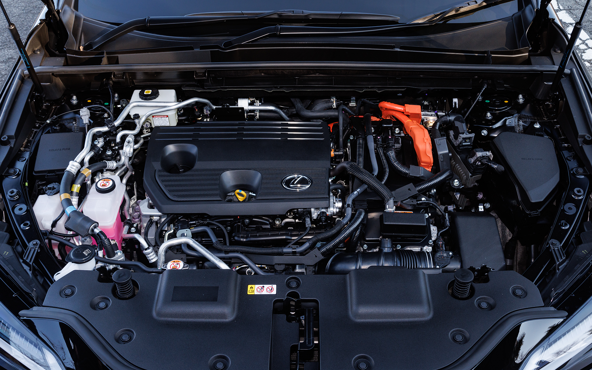 最高出力136kW（185PS）/6000rpm、最大トルク228Nm（23.2kgmf）/3600-3700rpmを発生する直列4気筒DOHC 2.5リッター（A25A-FXS型）エンジン。「NX450h+」はフロント高出力モーターやE-Fourと合わせ、システム最高出力は227kW（309PS）