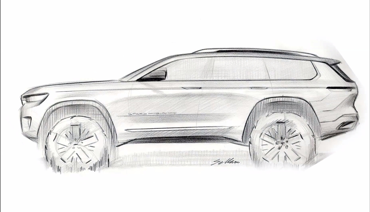 グランドチェロキーLが最初に描かれたスケッチ。優雅なラインが与えられ、エネルギーを感じさせるものになっているとアレン氏は解説