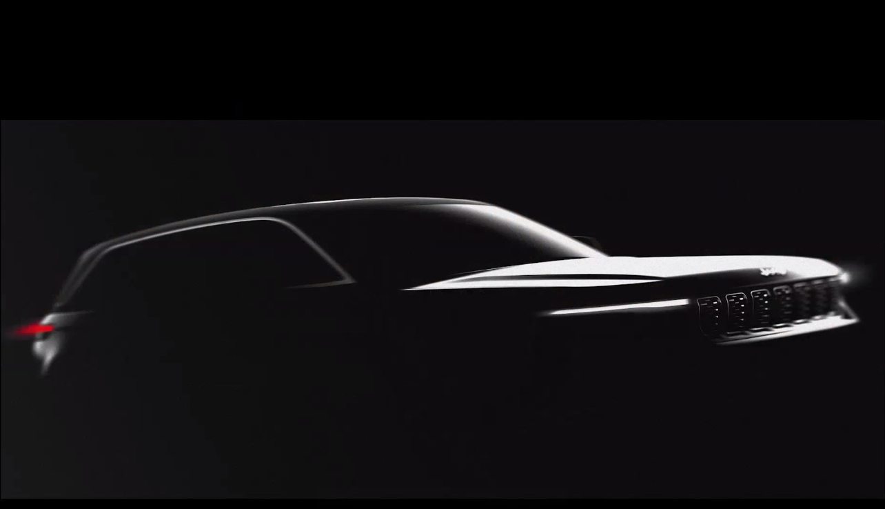 抽象的なイラストだが、長いルーフや長いボンネット、シャークノーズにセブンスロットグリルなどの象徴的なモチーフを取り入れて完成形に近付いている