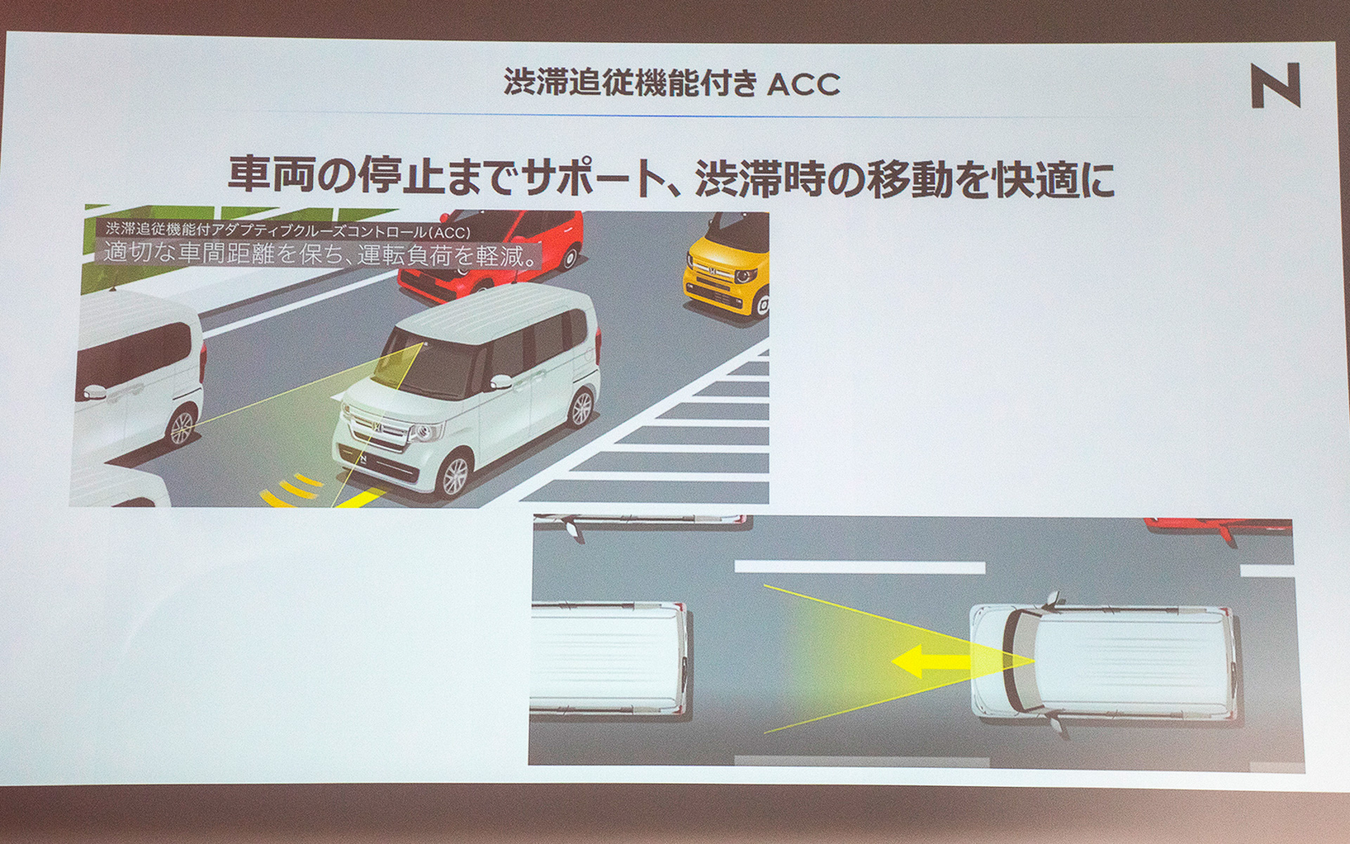 街中や高速道路における渋滞時。前走車と適切な車間距離を取りながら追従できる