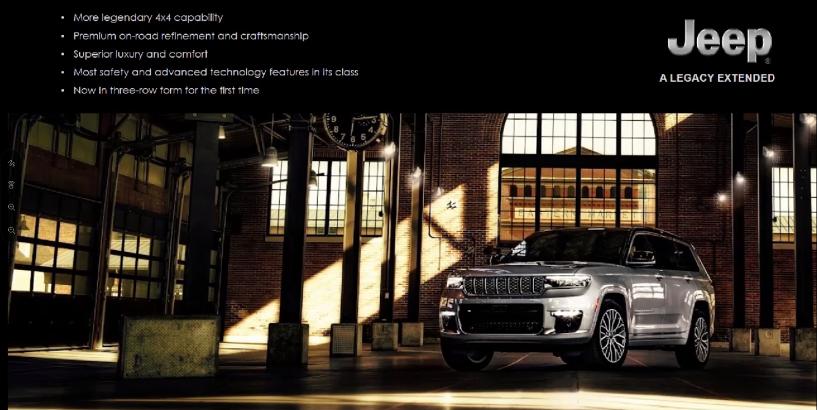 グランドチェロキーLの製品概要を説明するスライド