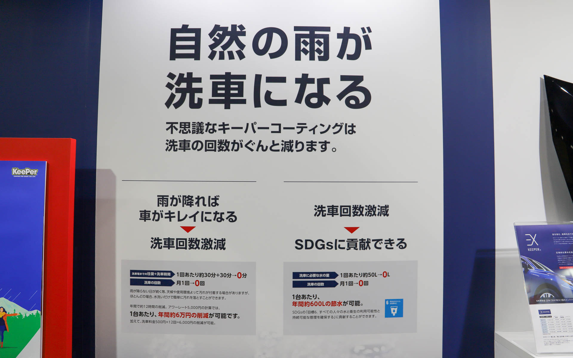 コーティングをすることで汚れを落としやすくして、洗車回数を減らし、節水につなげることができるという
