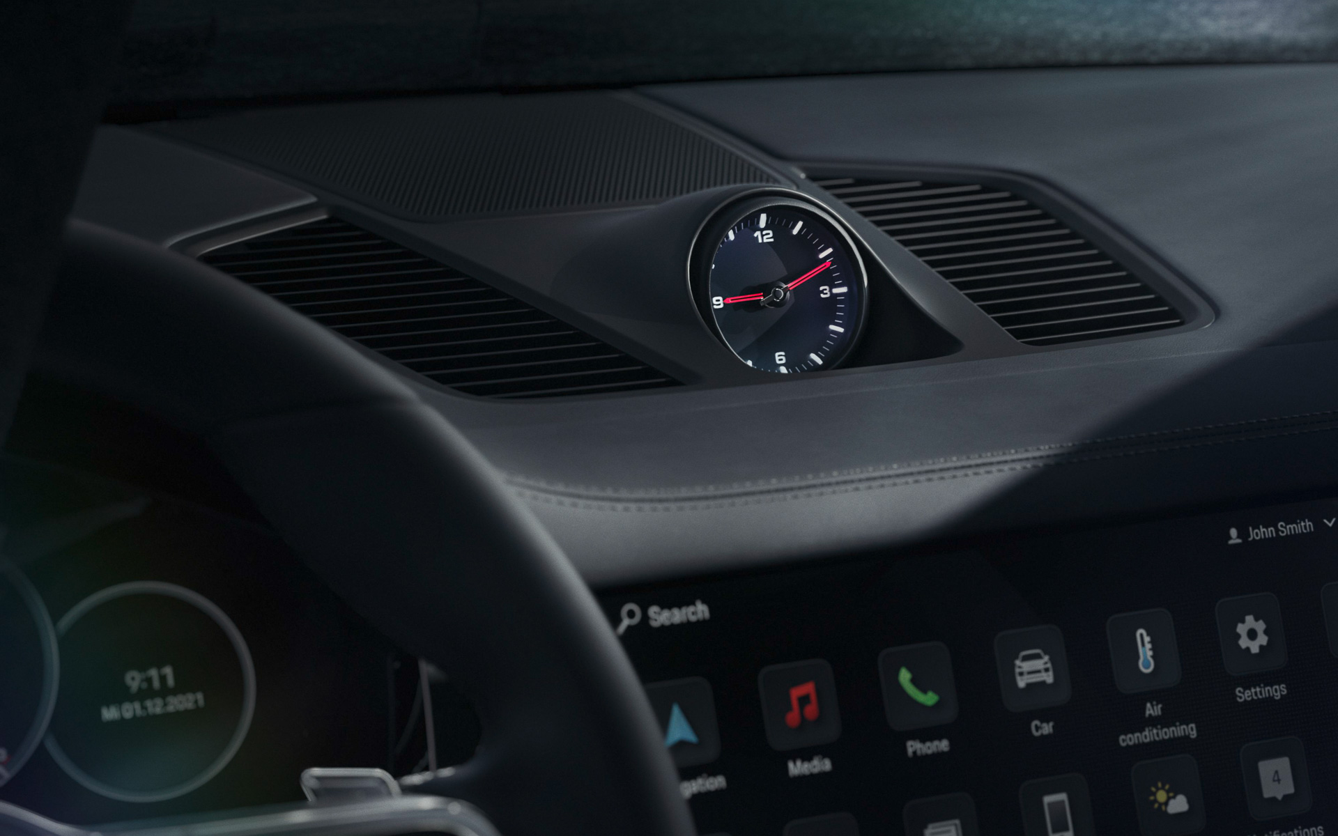 ダッシュボードにはアナログ時計が配置される