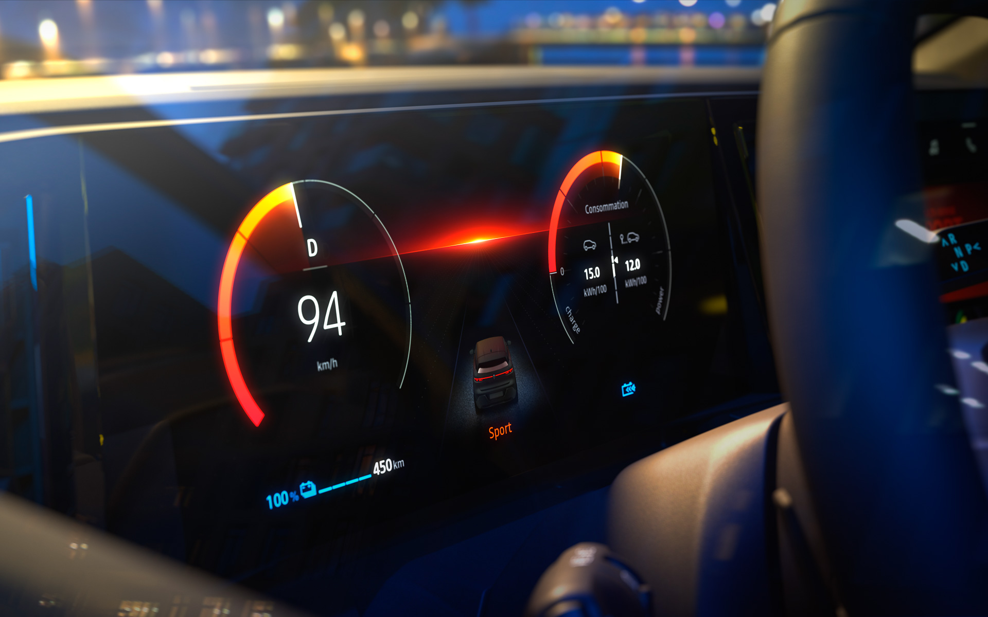 先進のマイクロブラインド技術による反射防止コーティングにより、新型メガーヌE-TECHエレクトリックは日よけのメーターバイザーを装備していない