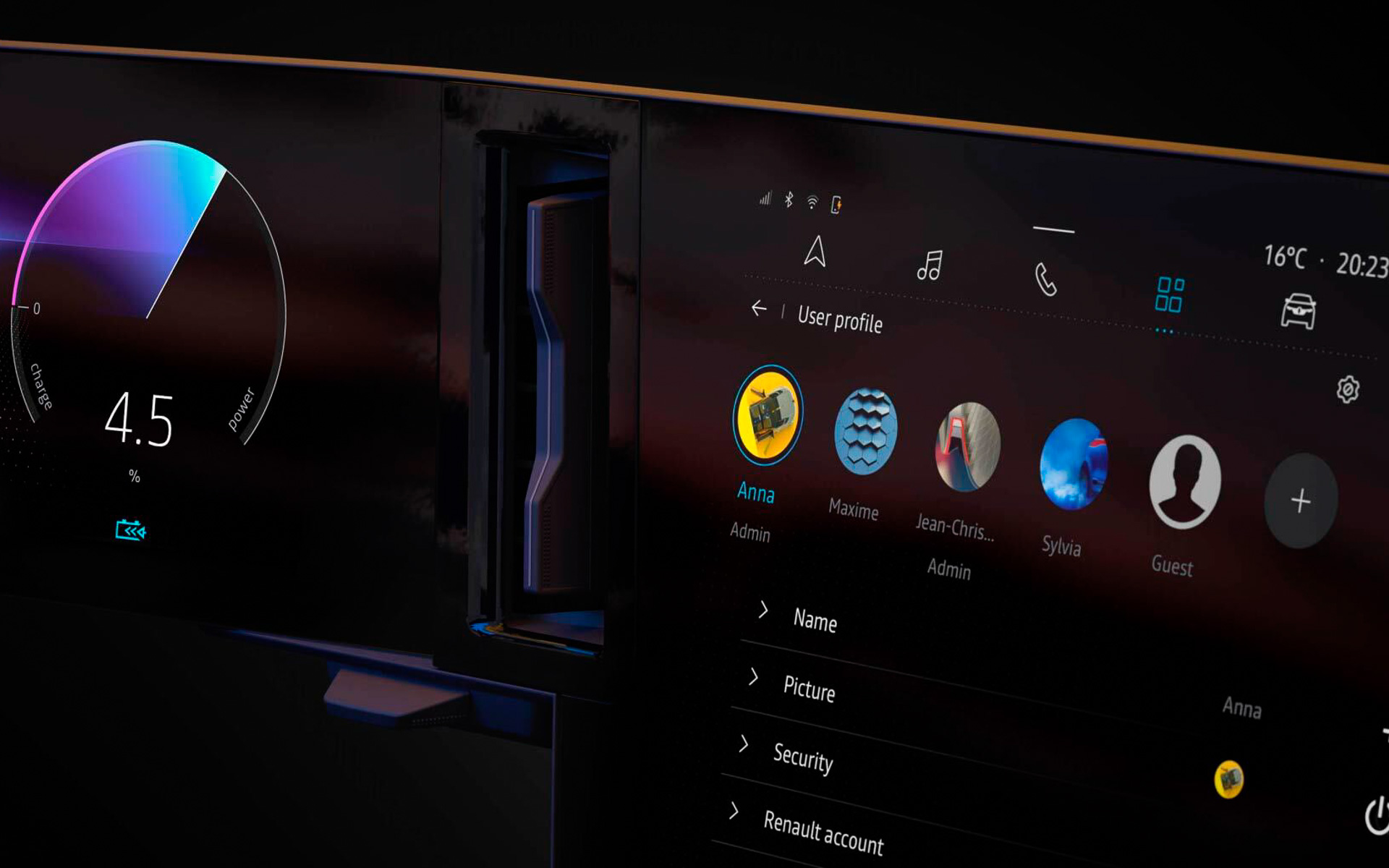2つのスクリーンの間にある吹き出し口は、デザイナーが直面した大きな課題の1つだったという