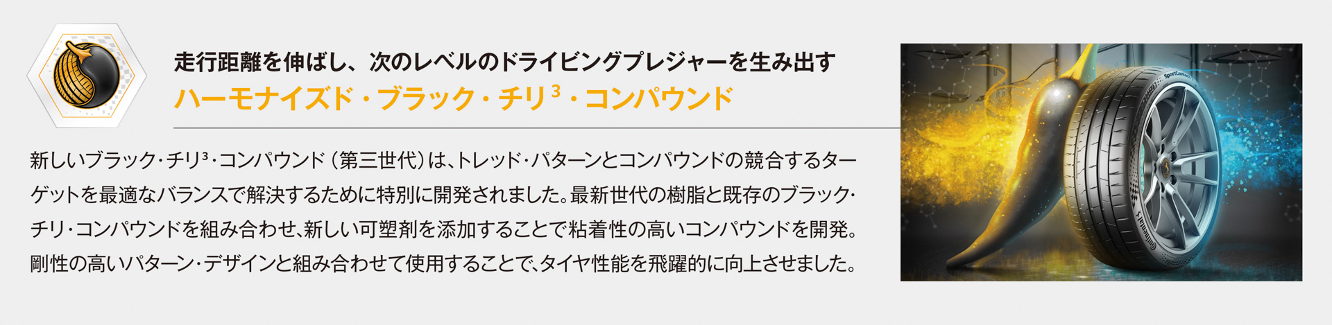 走行距離を伸ばし、次のレベルのドライビングプレジャーを生み出す「ハーモナイド・ブラック・チリ3・コンパウンド」