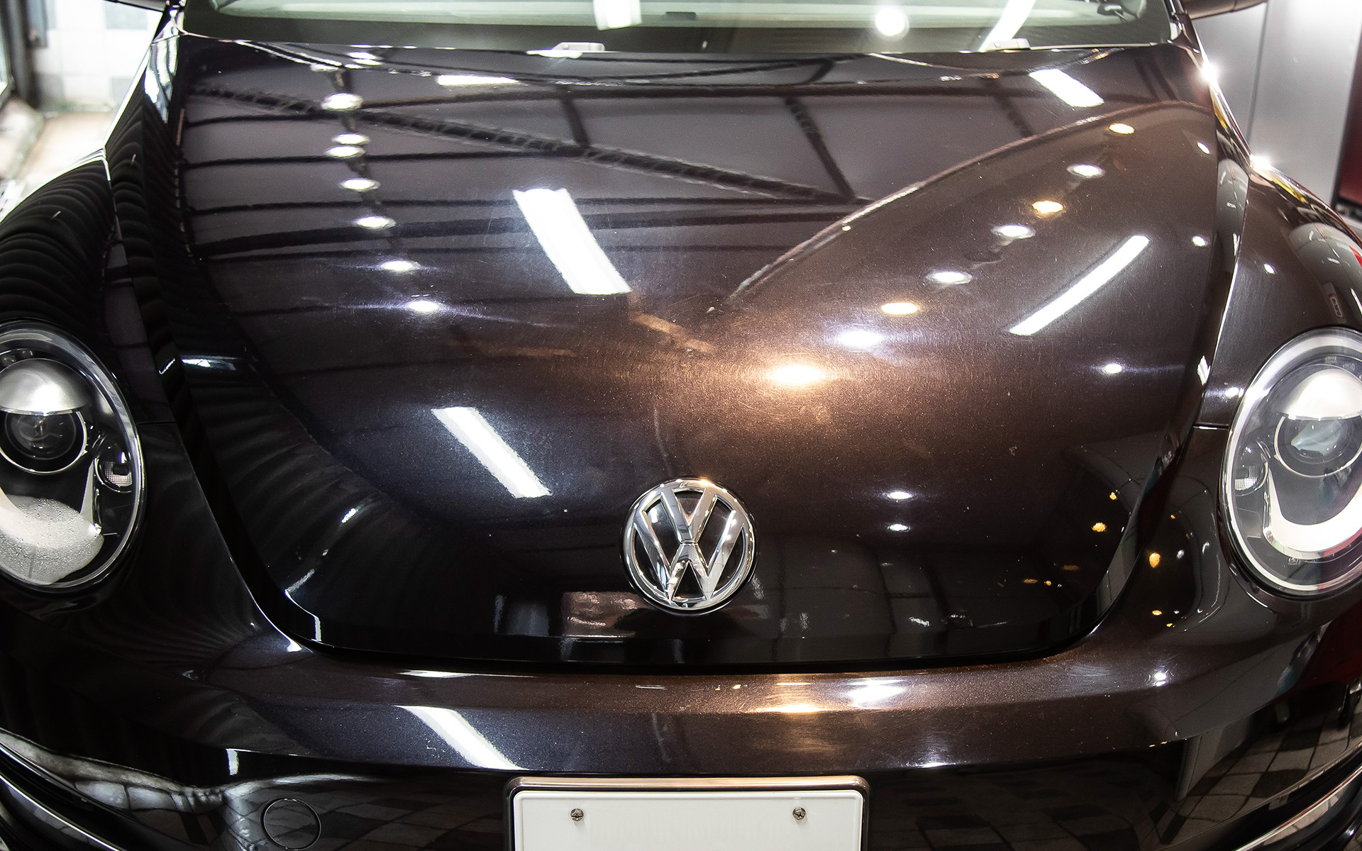 施工前の塗装面アップ。洗車傷が多く付いていて塗装が曇ったようになっている