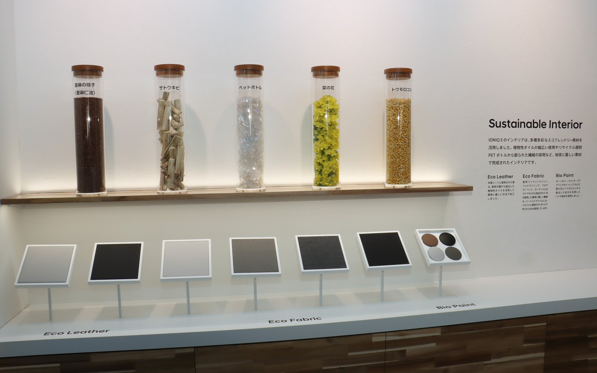 アイオニック ファイブのインテリアで使われているサステナブル素材の紹介コーナー
