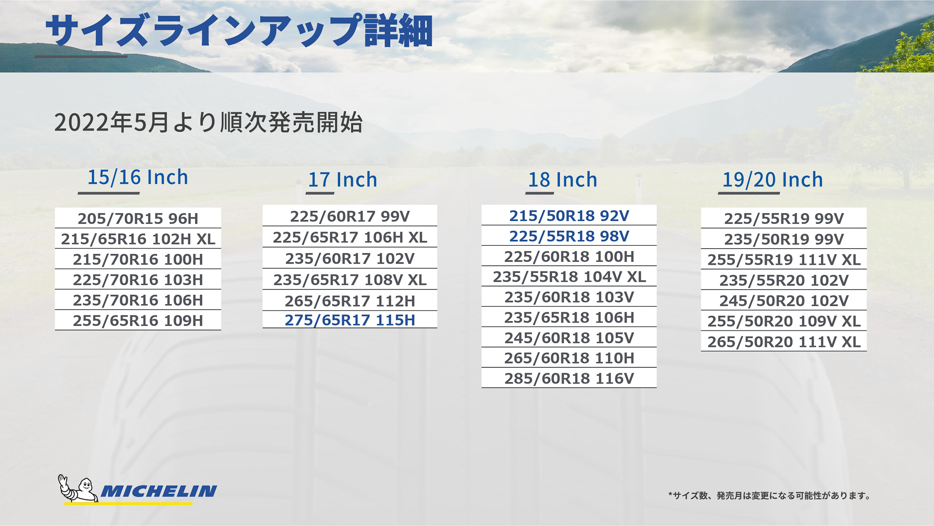 サイズラインアップ