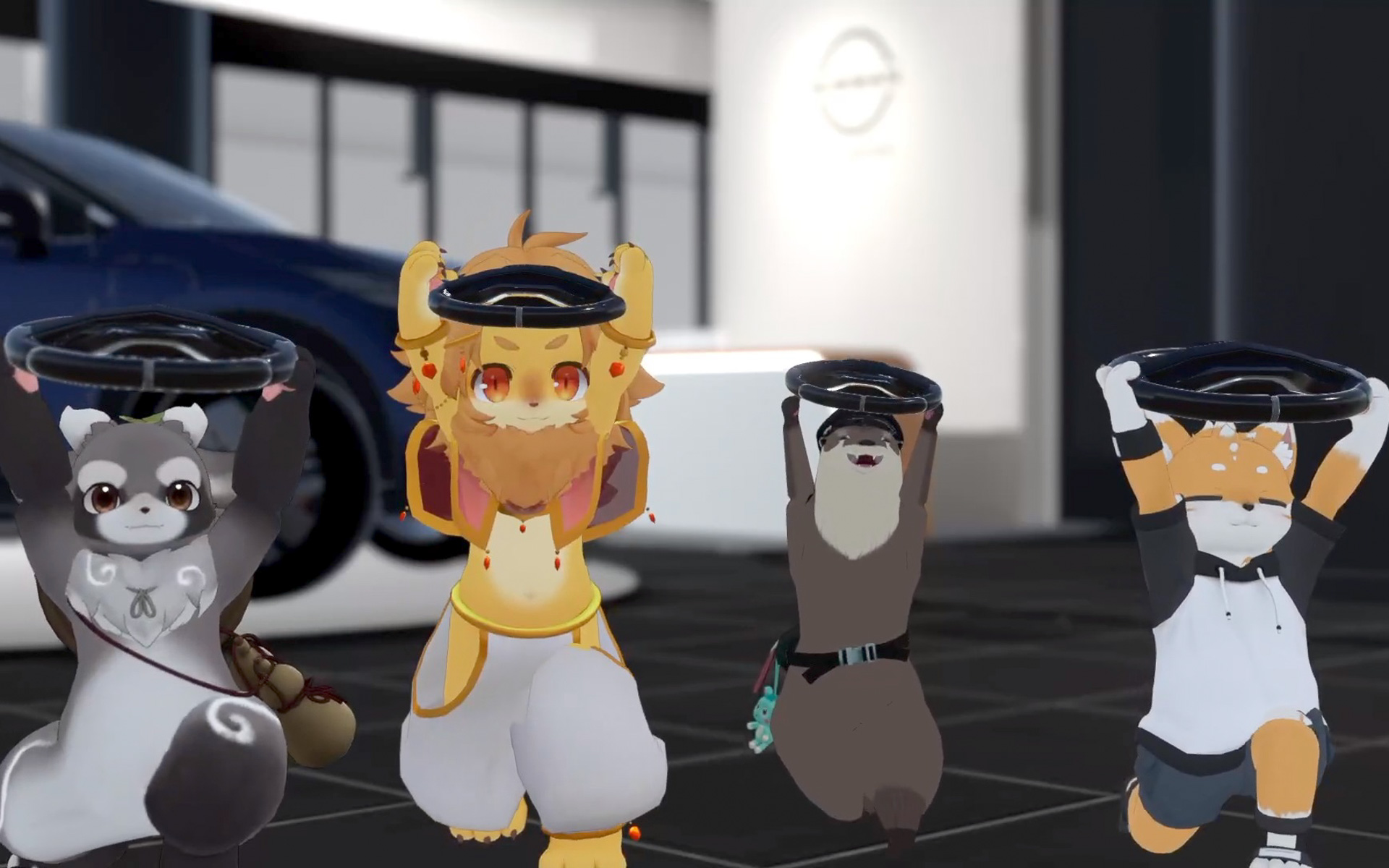 ハンドルを持った姿勢でいろいろな運動を行なう「ハンドルぐるぐる体操」