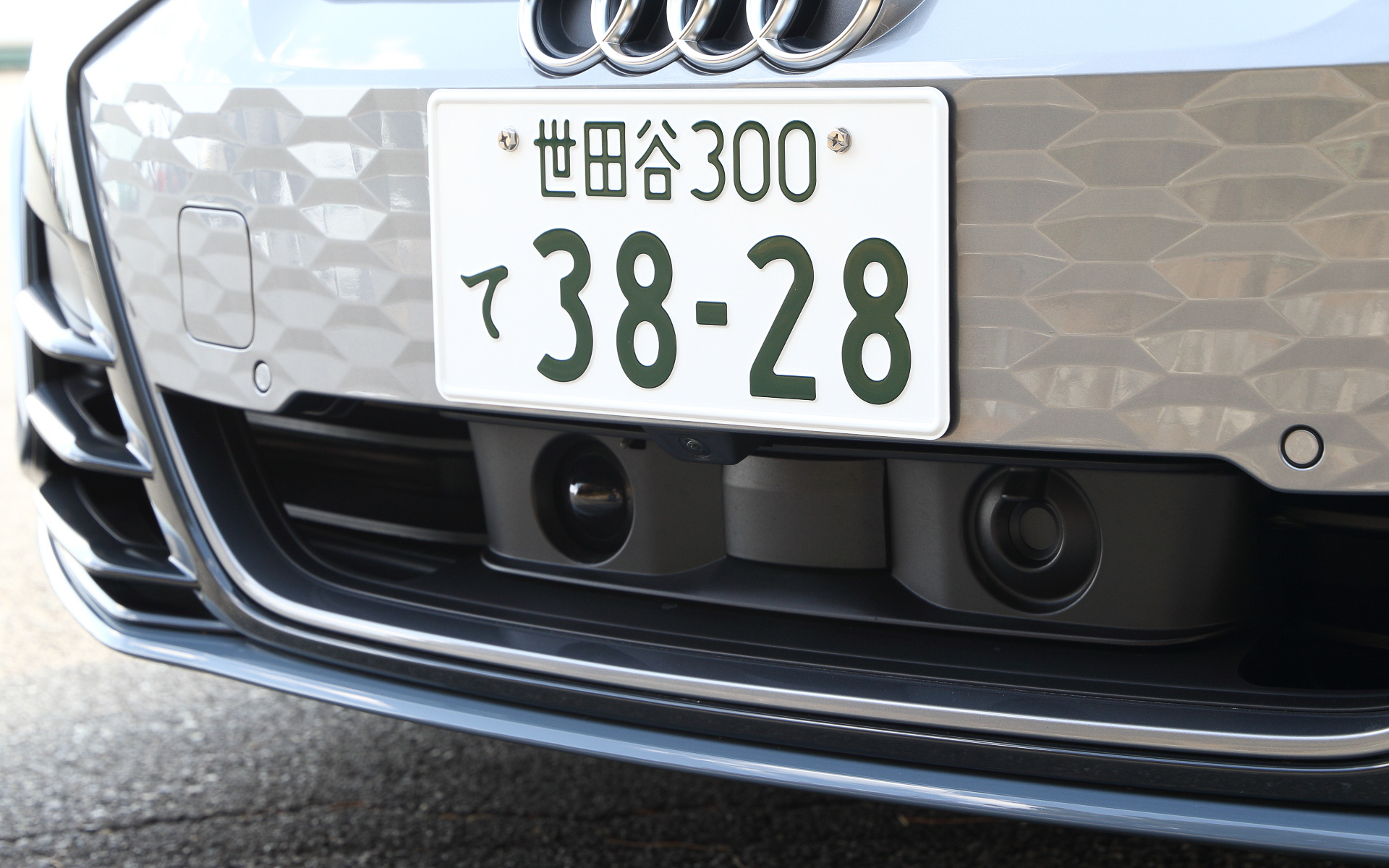 ナンバープレートの下にはカメラやセンサー類を装備