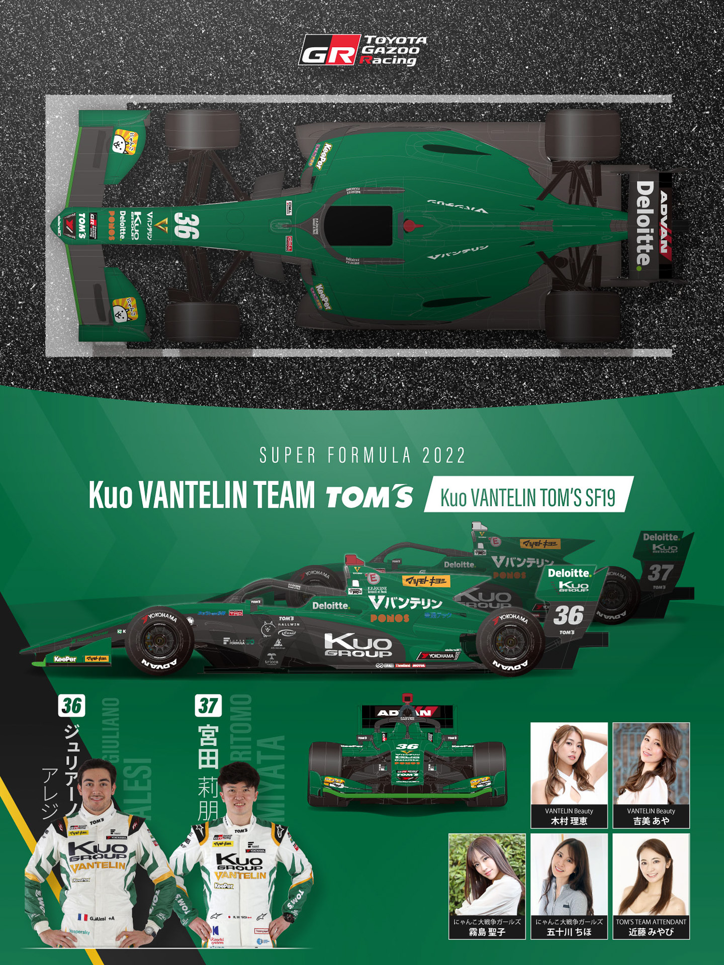 全日本スーパーフォーミュラ選手権「Kuo VANTELIN TEAM TOM'S」チーム体制（36号車/37号車）