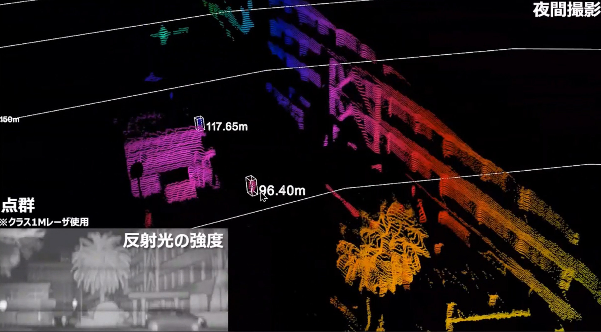 夜間の遠い場所でも検出可能