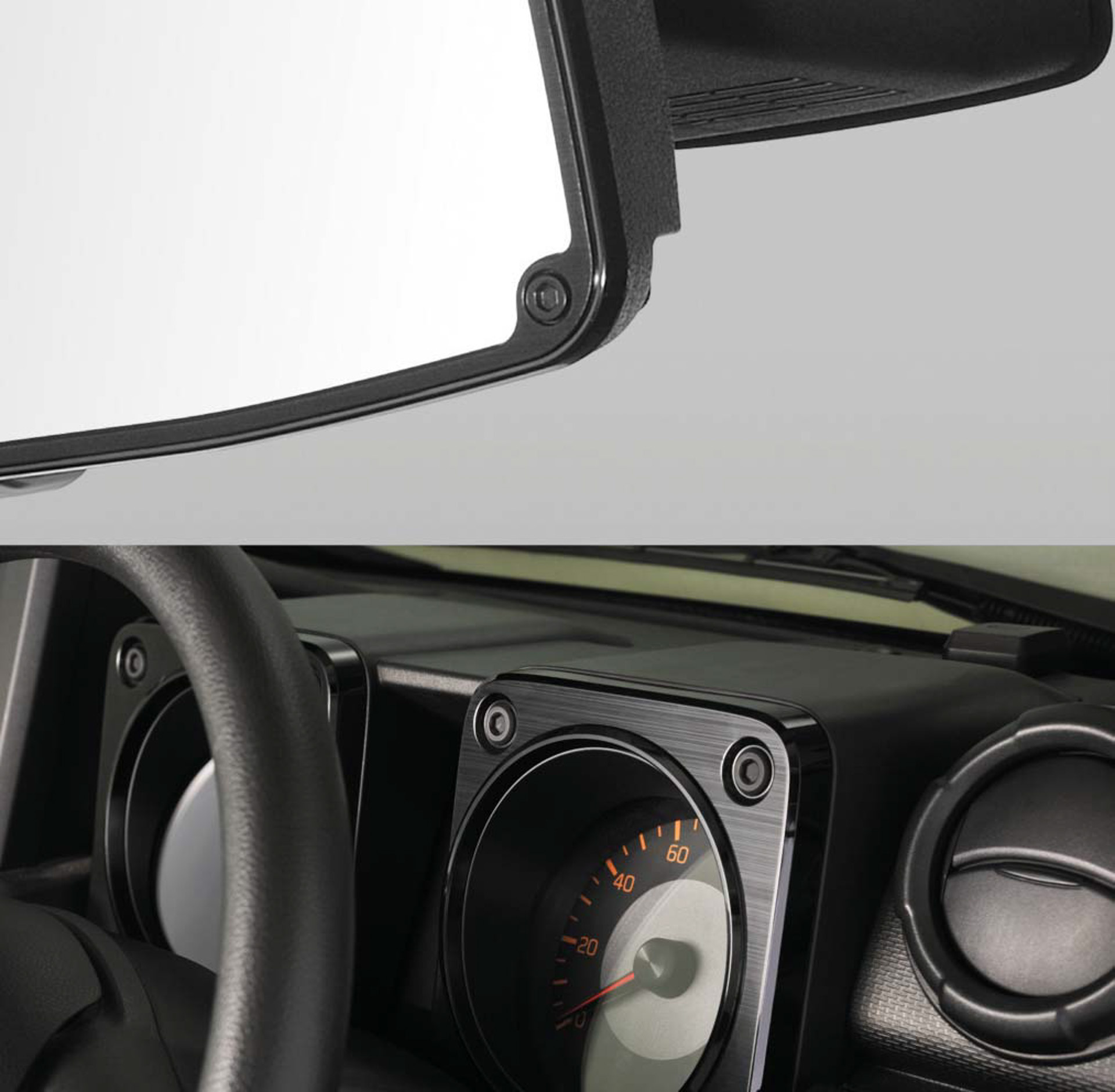 ジムニーのメーターパネル・フロントグリルを再現した専用設計