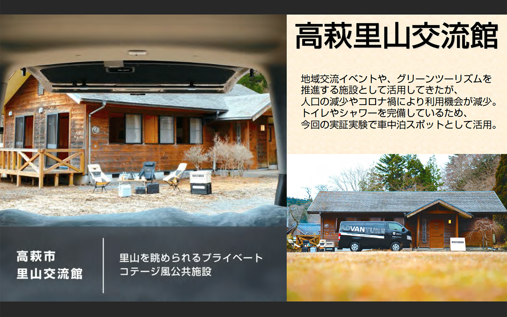 地元の地域交流イベントやグリーンツーリズム推進用として活用している「高萩里山交流館」。トイレ、シャワーがある