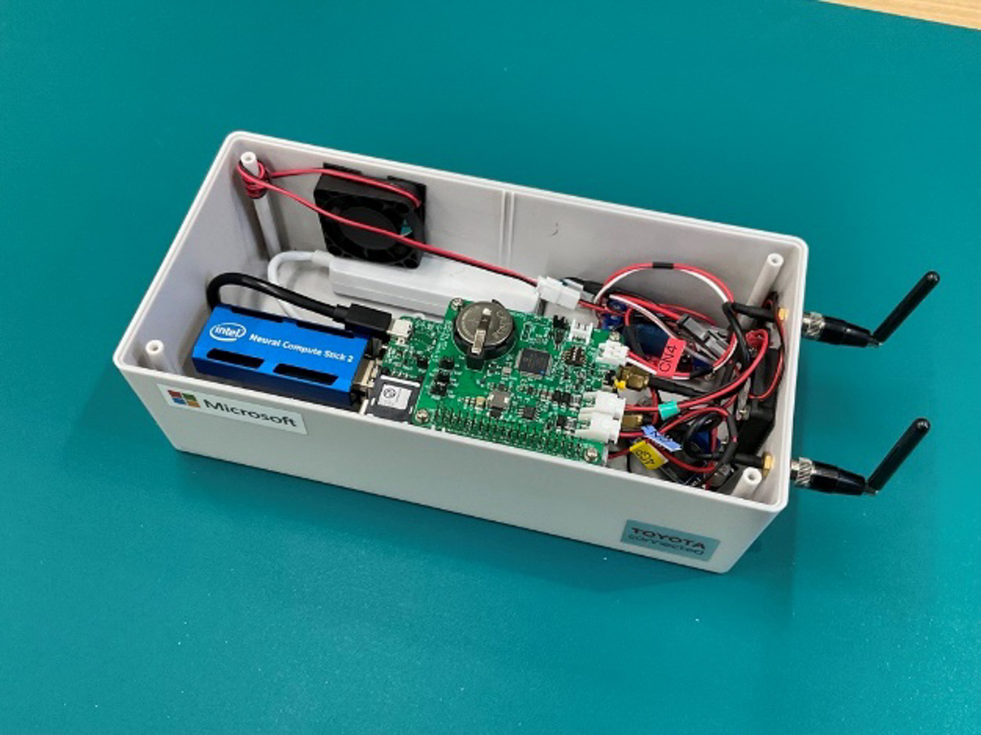 AI/IoT エッジデバイスの内部構成部品。様々なソリューションを組み合わせ IoT デバイスとソフトウェアの融合を実現させた