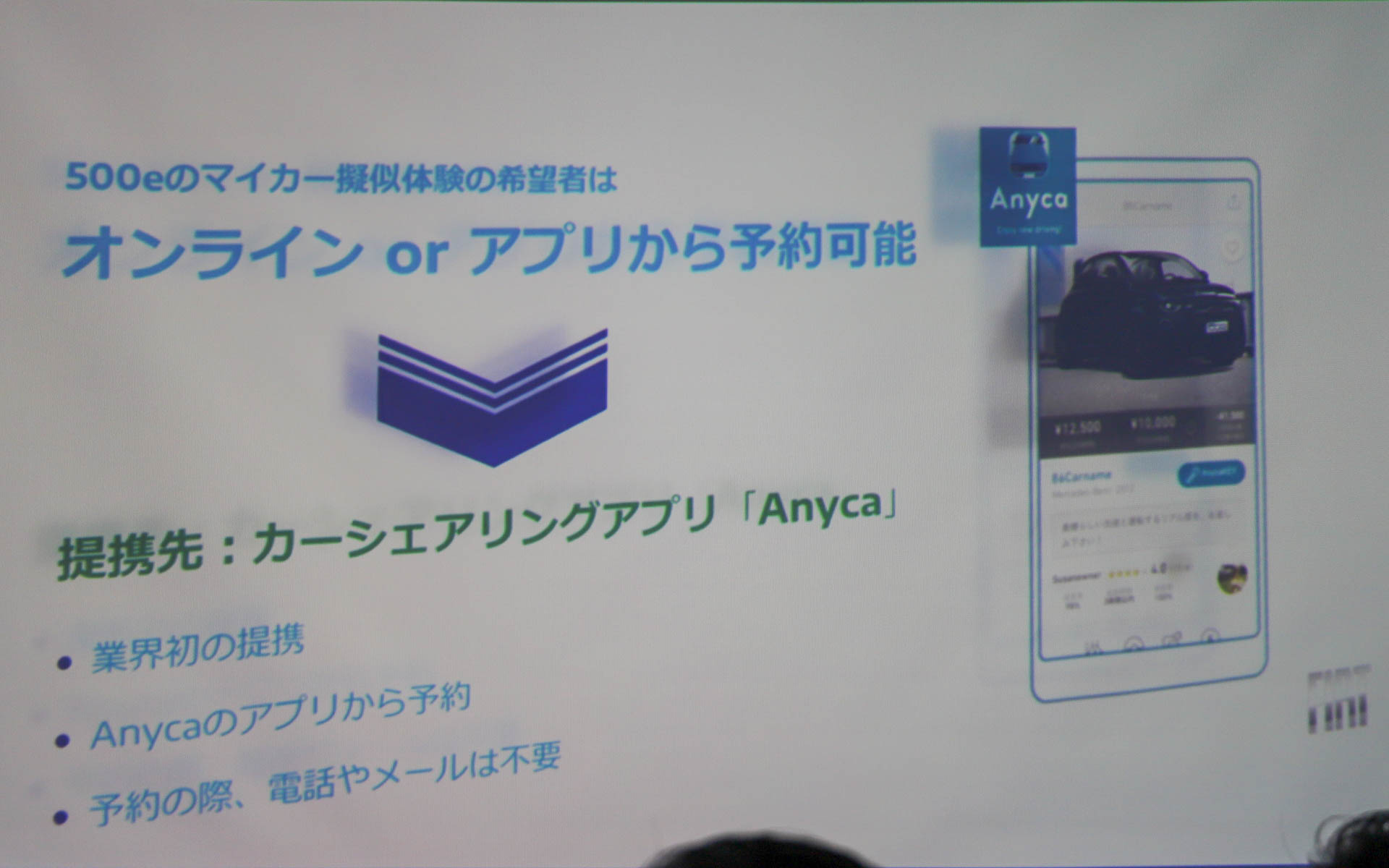 500eのマイカー疑似体験をAnycaで行なえる