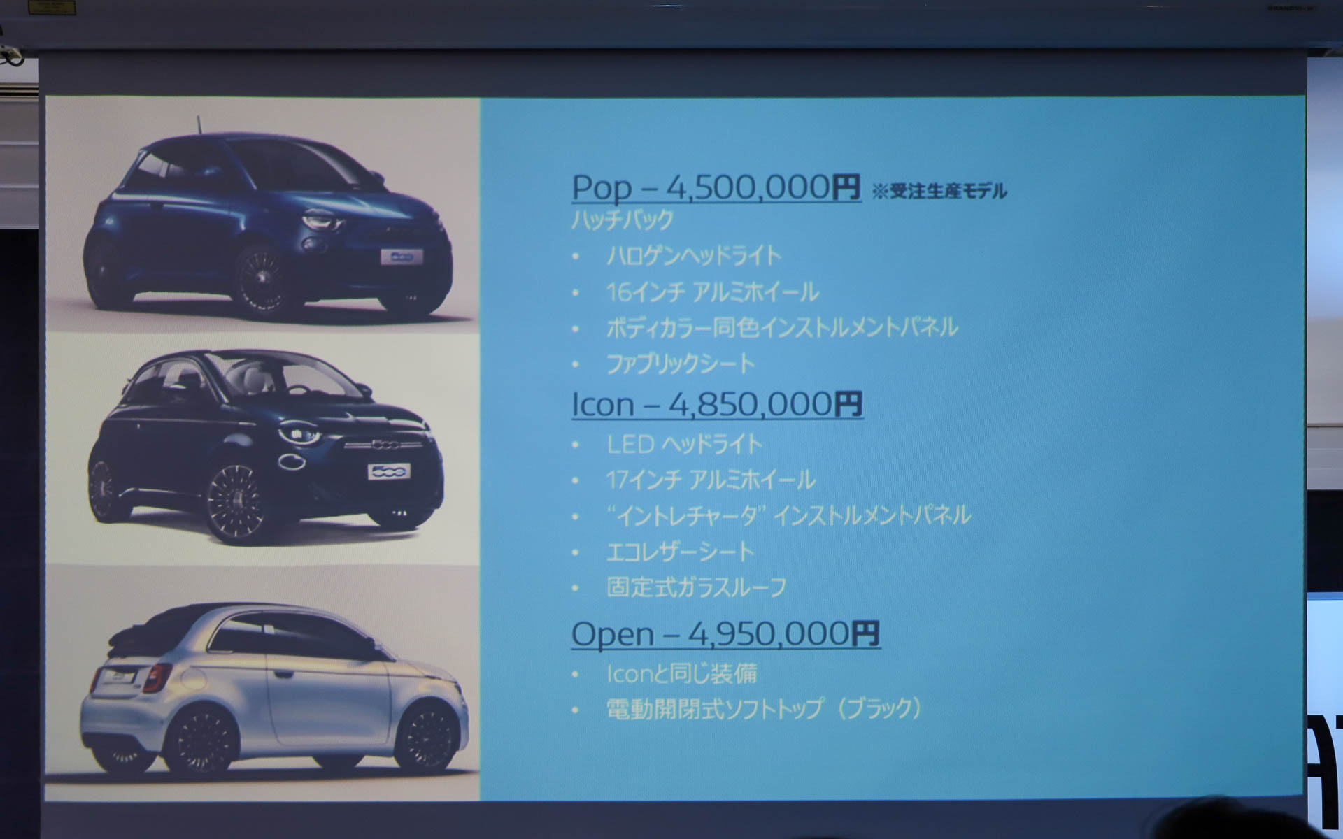 モデルごとの価格と、主な装備