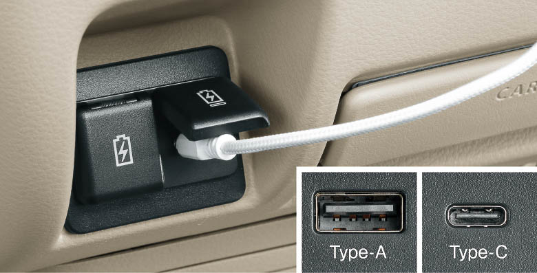 USB電源ソケット（インパネ、2個、Type-A/Type-C）