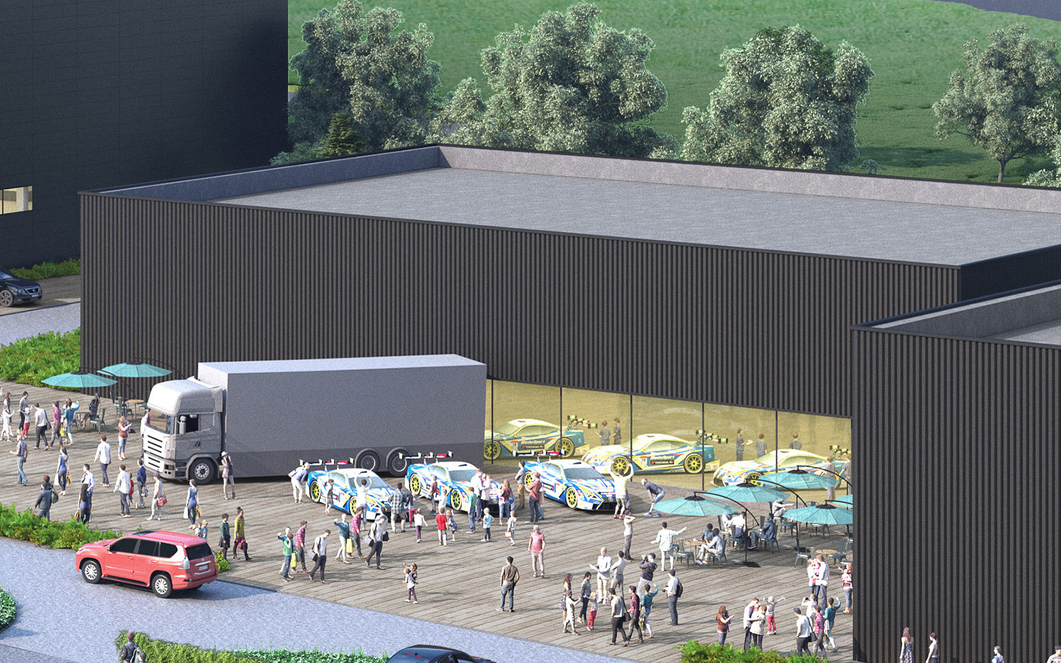 こちらはルーキーレーシングのガレージ3期棟だろうか？