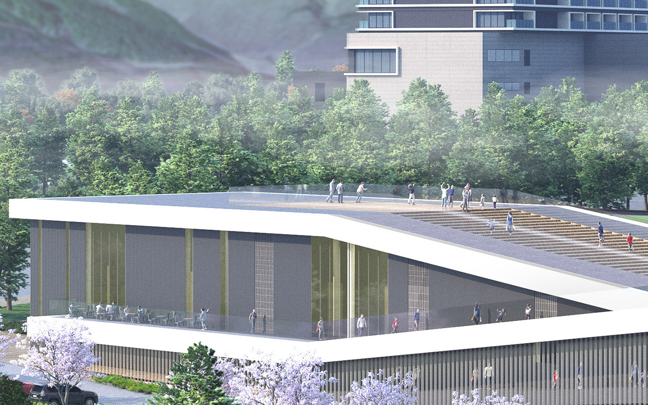 巨大建造物の屋上。レーシングコースを見ることができるようだ