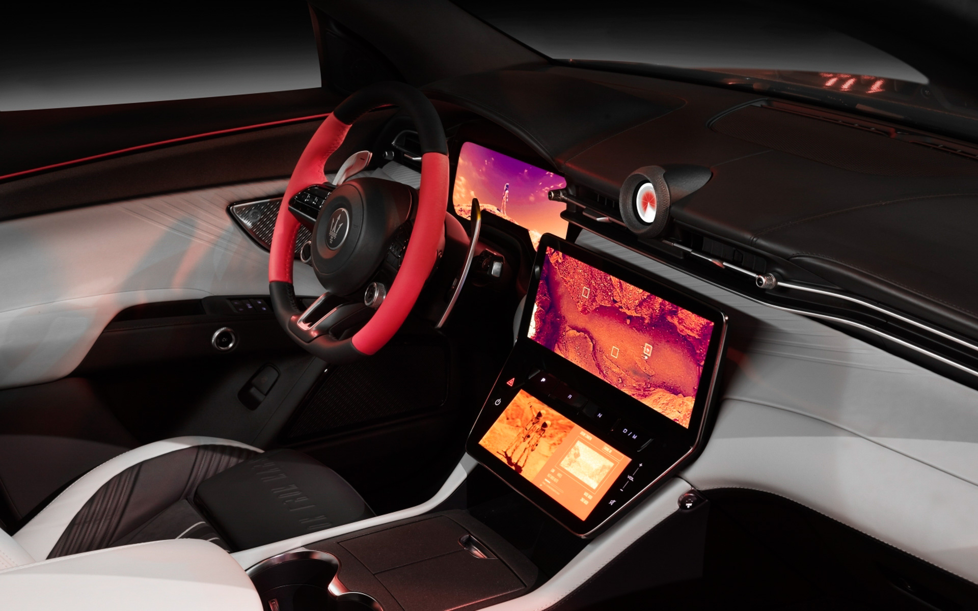 インテリアにも火星をモチーフにした赤色の挿し色が入る