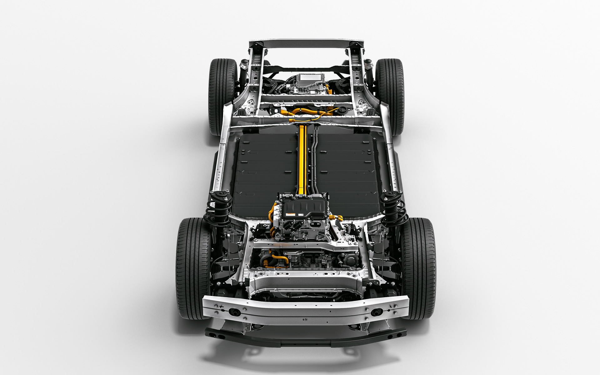 bZ4Xでは薄型大容量電池パックを床下・平置きで配置。リチウムイオン電池の総電力は71.4kWh