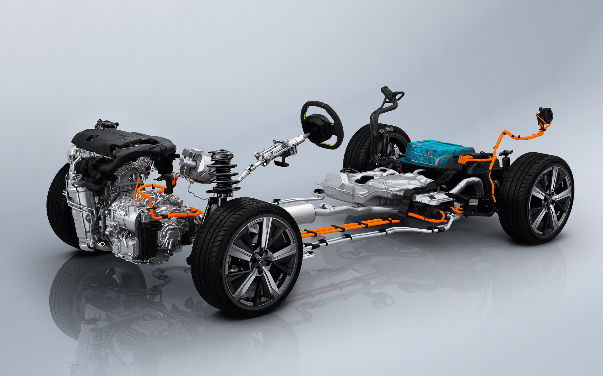 プラグインハイブリッドモデルはリアアクスル下にバッテリを搭載