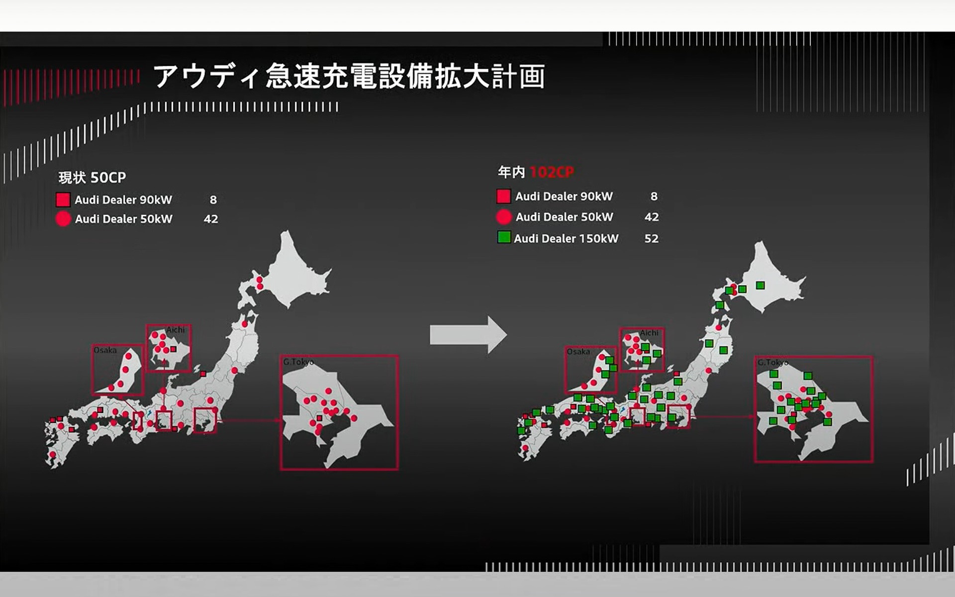 アウディ単体での急速充電設備拡大計画