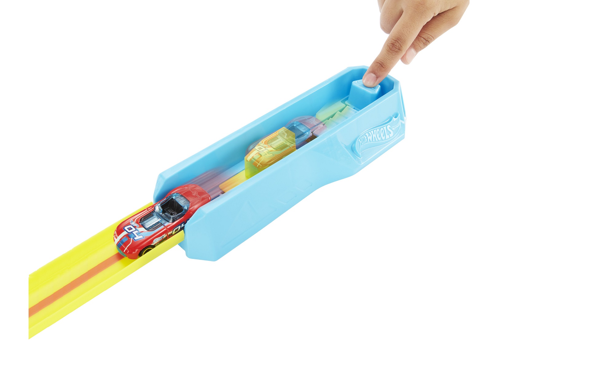 ミニカーを発進させるランチャーが付属する